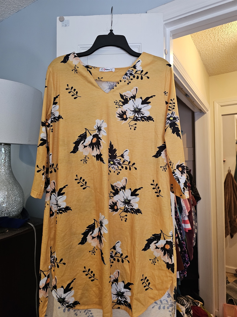 4/$25 PatPat Mustard Yellow Floral V-Neck Long Sleeve Dress